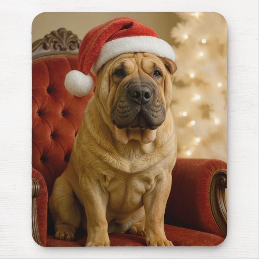 Christmas Shar-Pei Wearing Santa Hat Muismat (Voorkant)