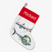 Christmas Shark Great White Reef Gepersonaliseerd Kleine Kerstsok (Voorkant (Hangend))