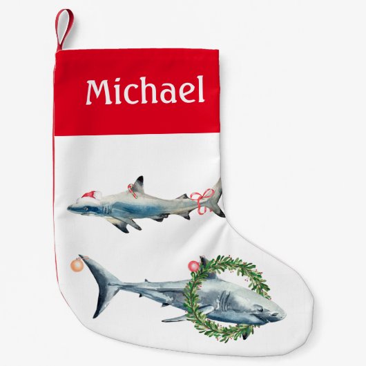 Christmas Shark Great White Reef Gepersonaliseerd Kleine Kerstsok (Voorkant)