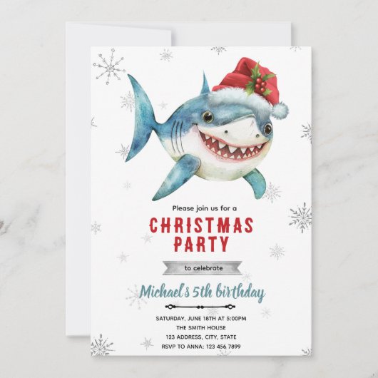 Christmas shark Party Invitation Kaart (Voorkant)