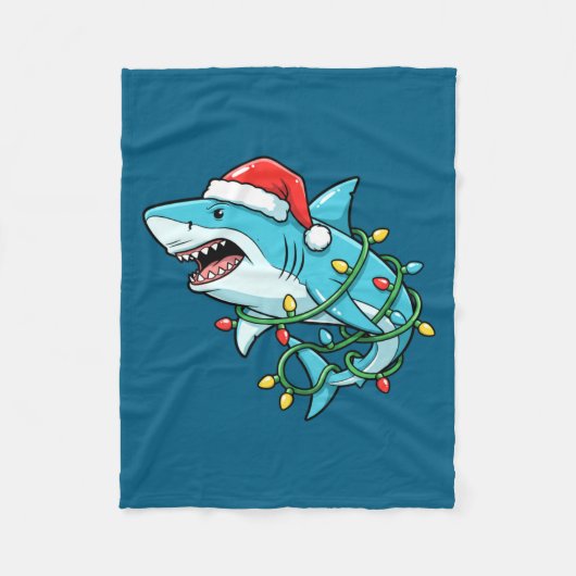 Christmas Shark Santa Hat Wrapped In Lights Funny  Fleece Deken (Voorkant)