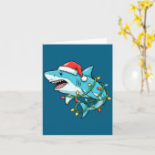 Christmas Shark Santa Hat Wrapped In Lights Funny  Kaart (Gele Bloem)