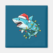 Christmas Shark Santa Hat Wrapped In Lights Funny Magneet (Voorkant)