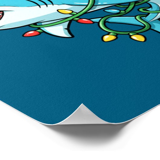 Christmas Shark Santa Hat Wrapped In Lights Funny  Poster (Hoek)