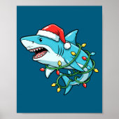 Christmas Shark Santa Hat Wrapped In Lights Funny  Poster (Voorkant)