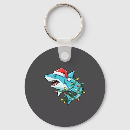 Christmas Shark Santa Hat Wrapped In Lights Funny  Sleutelhanger (Voorkant)