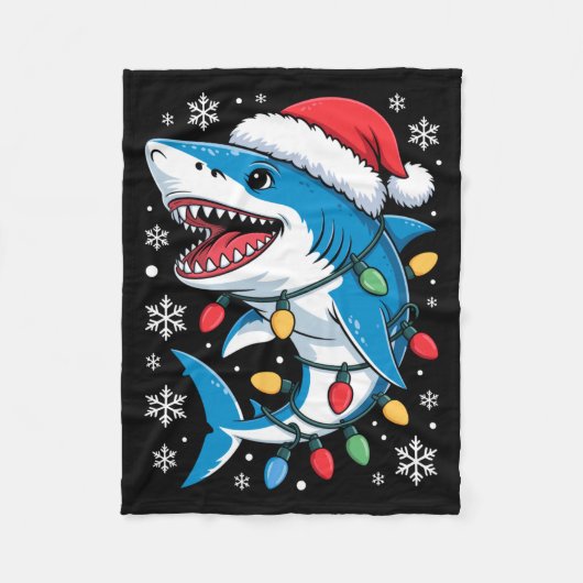 Christmas Shark Santa Hat Wrapped Lights Holiday S Fleece Deken (Voorkant)