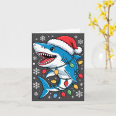 Christmas Shark Santa Hat Wrapped Lights Holiday S Kaart (Gele Bloem)