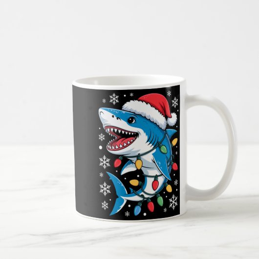 Christmas Shark Santa Hat Wrapped Lights Holiday S Koffiemok (Rechts)