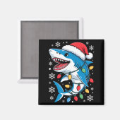 Christmas Shark Santa Hat Wrapped Lights Holiday S Magneet (Voorkant / Achterkant)