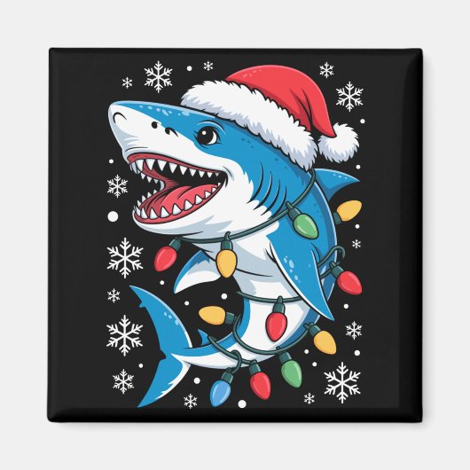 Christmas Shark Santa Hat Wrapped Lights Holiday S Magneet (Voorkant)