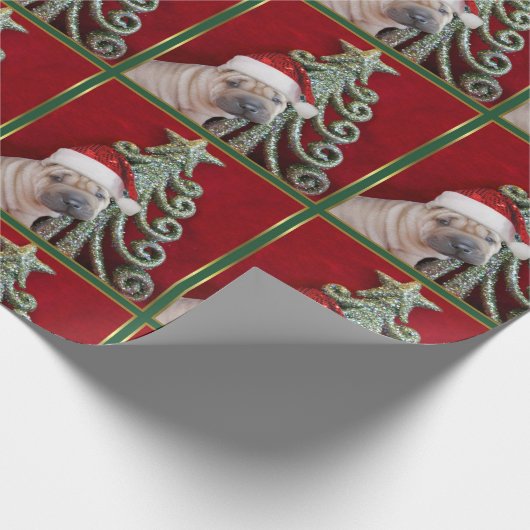 Christmas Sharpei dog Cadeaupapier (Hoek)
