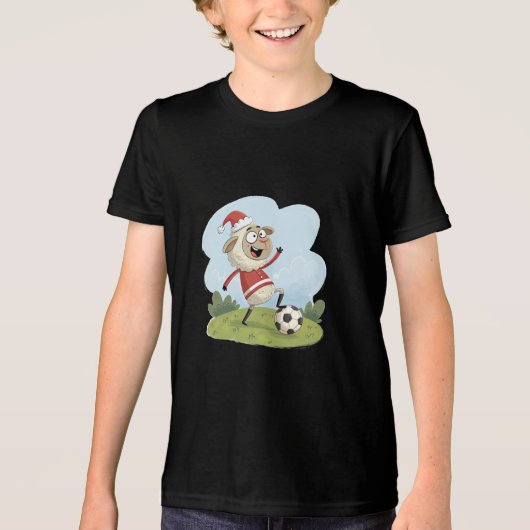 Christmas Sheep playing soccer Tri-Blend Shirt (Voorkant)