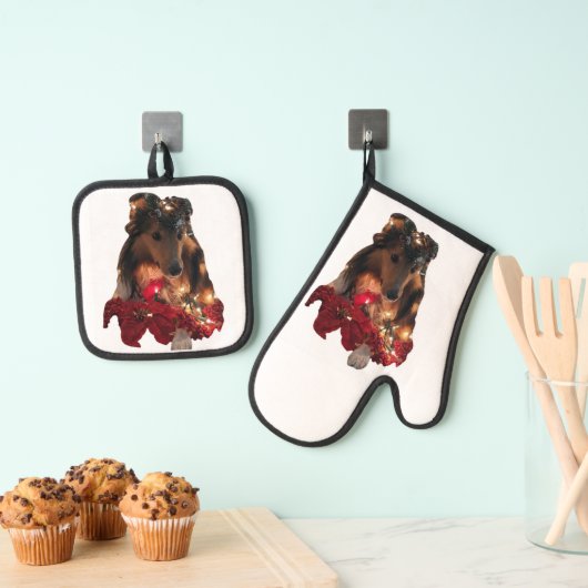 Christmas Sheltie Ovenwant & Pannenlap Set (Insitu(Ophanging))