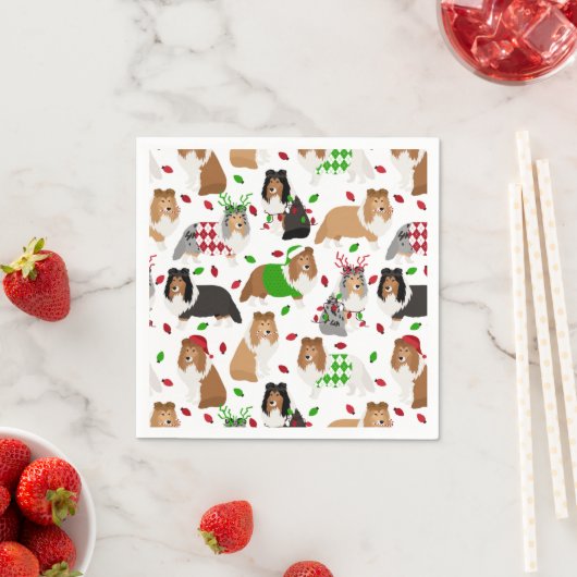 Christmas Sheltie Shetland Sheepdog Napkins Servet (Insitu)