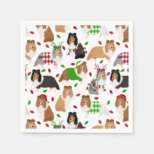 Christmas Sheltie Shetland Sheepdog Napkins Servet (Voorkant)