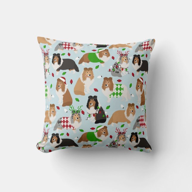 Christmas Sheltie Shetland Sheepdog Throw Pillow Kussen (Voorkant)