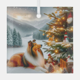 Christmas Shetland Sheepdog Holiday  Glas Ornament