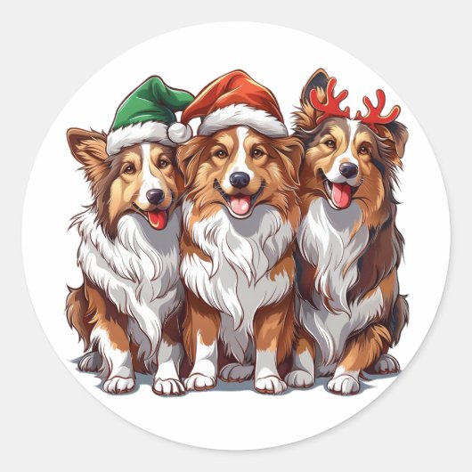 Christmas Shetland Sheepdogs Ronde Sticker (Voorkant)