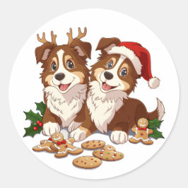 Christmas Shetland Sheepdogs Ronde Sticker