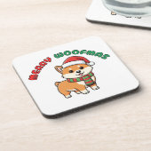 Christmas Shiba Inu Coaster: Merry Woofmas Bier Onderzetter (Linkerzijde)