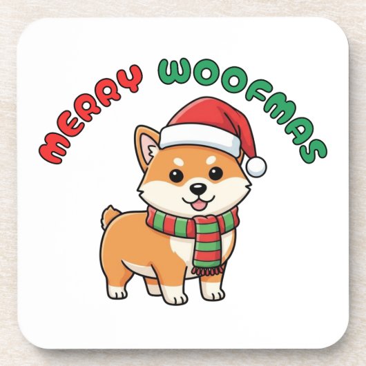 Christmas Shiba Inu Coaster: Merry Woofmas Bier Onderzetter (Voorkant)