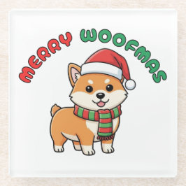 Christmas Shiba Inu Coaster: Merry Woofmas Glazen Onderzetter