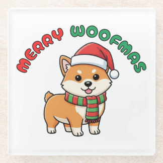 Christmas Shiba Inu Coaster: Merry Woofmas Glazen Onderzetter