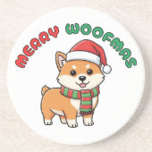 Christmas Shiba Inu Coaster: Merry Woofmas Zandsteen Onderzetter (Voorkant)