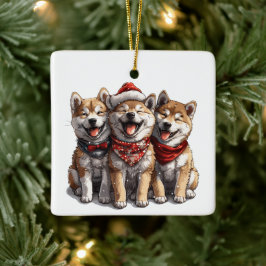 Christmas Shiba Inu Santa Dogs Keramisch Ornament