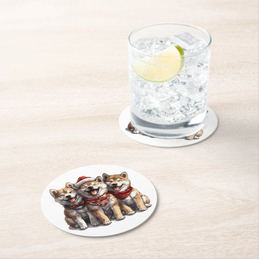 Christmas Shiba Inu Santa Dogs Ronde Kartonnen Onderzetter (Insitu)