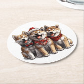 Christmas Shiba Inu Santa Dogs Ronde Kartonnen Onderzetter (Gebogen)
