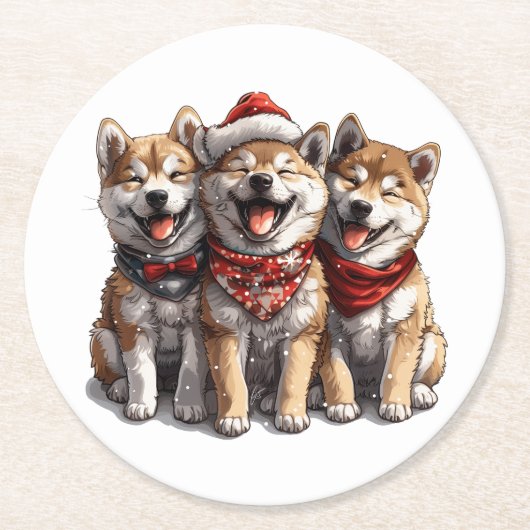 Christmas Shiba Inu Santa Dogs Ronde Kartonnen Onderzetter (Voorkant)