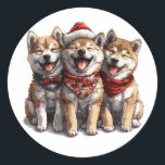 Christmas Shiba Inu Santa Dogs Ronde Sticker<br><div class="desc">Schattige voorbeeld van Shiba Inu-honden die klaar zijn voor Kerstmis. Perfect voor dierenliefhebbers en hondenouders tijdens het vakantieseizoen.</div>