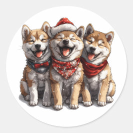 Christmas Shiba Inu Santa Dogs Ronde Sticker