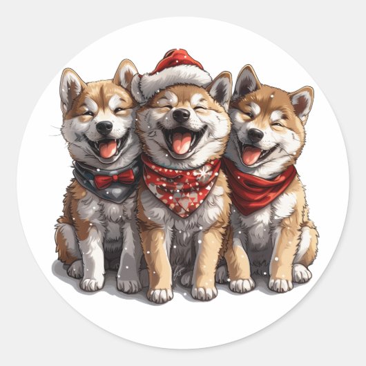Christmas Shiba Inu Santa Dogs Ronde Sticker (Voorkant)