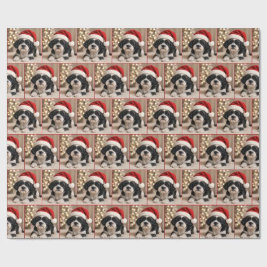 Christmas Shih Tzu Dog With Santa Hat Cadeaupapier (Vlak)