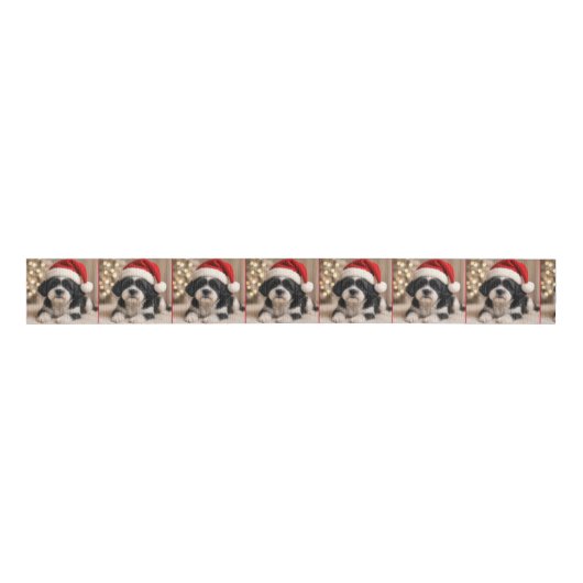 Christmas Shih Tzu Dog With Santa Hat Grosgrain Lint (Voorkant)