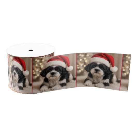 Christmas Shih Tzu Dog With Santa Hat Grosgrain Lint (Spoel)