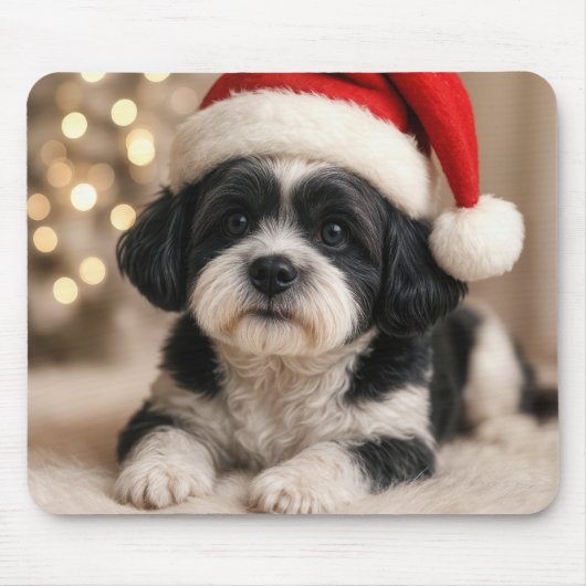Christmas Shih Tzu Dog With Santa Hat Muismat (Voorkant)