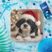 Christmas Shih Tzu Dog With Santa Hat Papieren Bordje (Feest)
