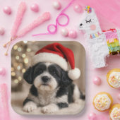 Christmas Shih Tzu Dog With Santa Hat Papieren Bordje (Feest)