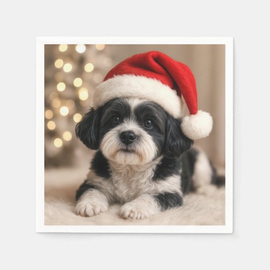 Christmas Shih Tzu Dog With Santa Hat Servet (Voorkant)