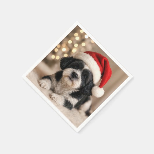 Christmas Shih Tzu Dog With Santa Hat Servet (Hoek)