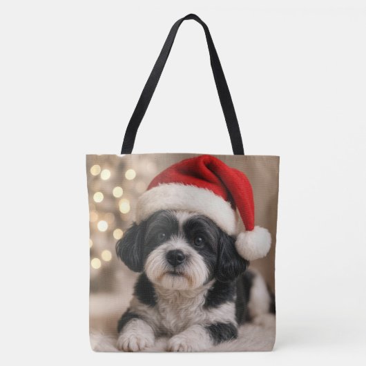 Christmas Shih Tzu Dog With Santa Hat Tote Bag (Voorkant)