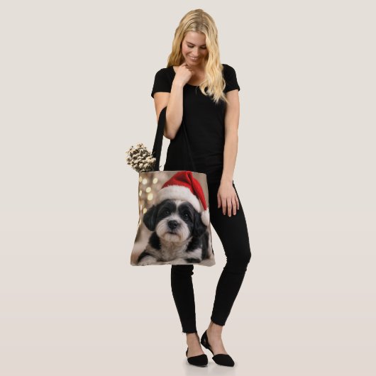 Christmas Shih Tzu Dog With Santa Hat Tote Bag (Op model)