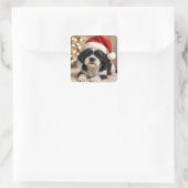 Christmas Shih Tzu Dog With Santa Hat Vierkante Sticker (Tas)