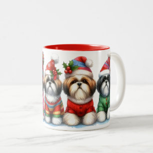 Christmas Shih Tzu Puppies LineUp Tweekleurige Koffiemok