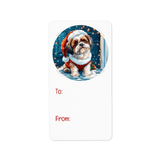 Christmas Shih Tzu Santa Dog Etiket (Voorkant)