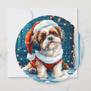Christmas Shih Tzu Santa Dog Feestdagenkaart